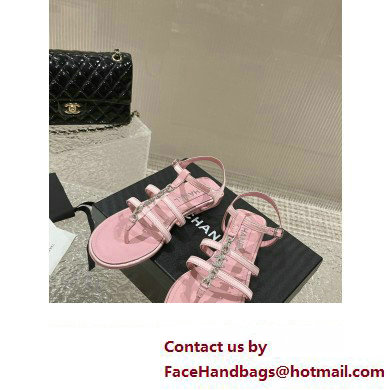 Chanel Satin, Metal  &  Strass Thong Sandals G40128 Pink 2023